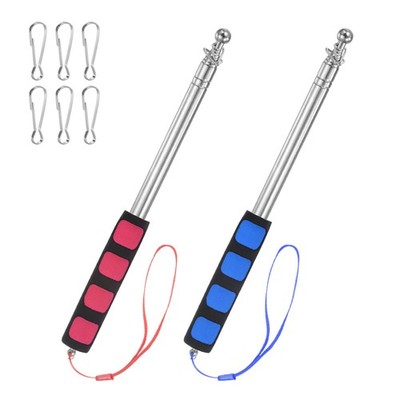 2-Pack 5.25Ft/1.6M Telescopic Flag Pole with Clips Red/Blue