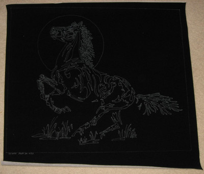 Vtg Tri-Chem Artex Liquid Paint Embroidery  Moonlight Horse #2302  24''x24''