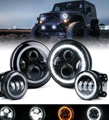 Xprite 7'' Black LED Headlights w/ Halo DRL for 1997-2018 Jeep Hl-90w-g2-w