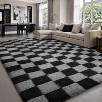 Wohnzimmer Teppich Hochflor Shaggy Flauschig Rutschfest Schwarz Grau 160X230Cm