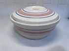 McCoy Beehive Pink And Blue Striped Ceramic Casserole Dish with Lid