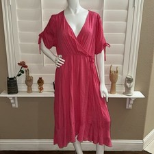 Abito nuovo con etichette Torrid Midi Swiss Linen Surplice caprifoglio 1X taglie forti rosa primavera