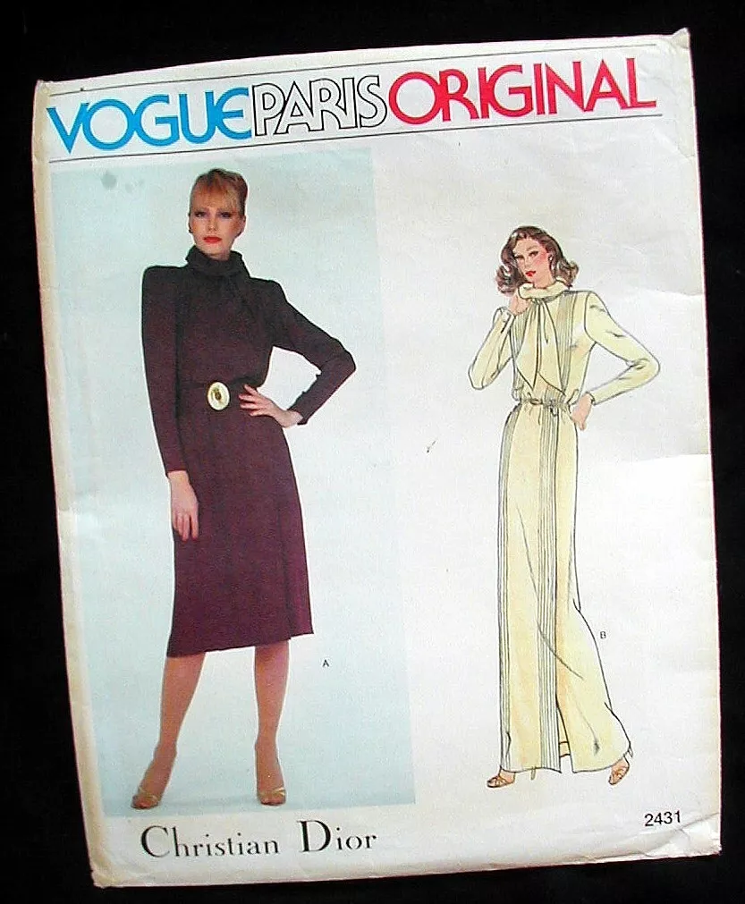Robe de soirée jour VOGUE MOTIF DIOR 38 B pin tucks UNCUT vintage années 70 Paris