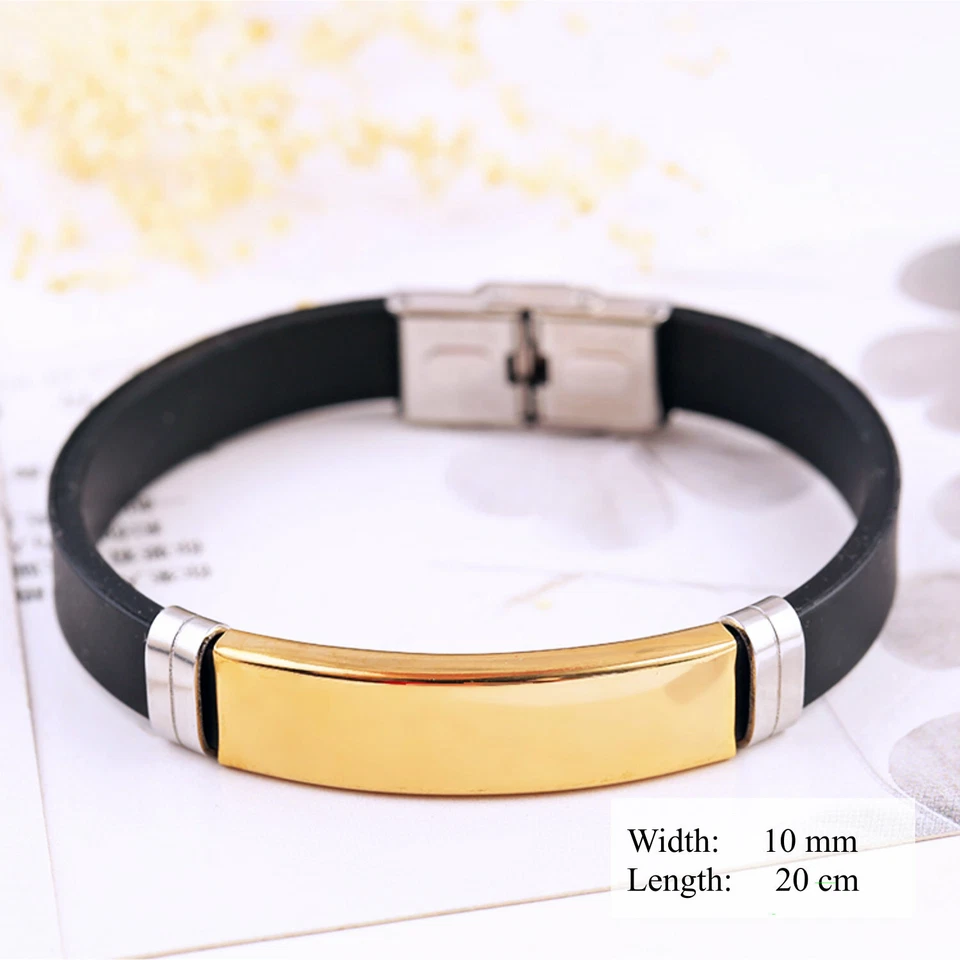 Brazalete brazalete de identificación de acero inoxidable dorado para hombre 20 cm Foto 2 de 2