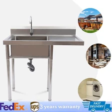 Commercial Stainless Steel Table Sink Outdoor Sink Station w/ Drainboard Faucet