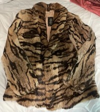 Vintage 1980's Polo Norte Tiger Print Genuine Rabbit Fur Coat Size M