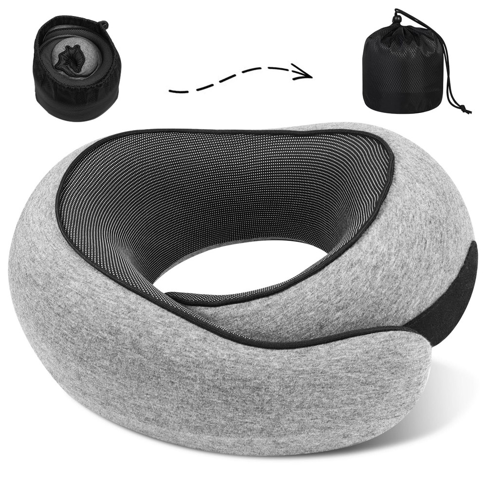 Memory Foam Travel Neck Pillow with 360° Support for Airplane Comfort