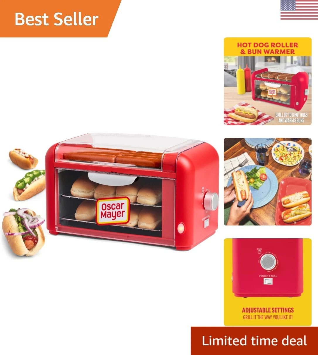 Oscar Mayer Extra Large 8 Hot Dog Roller & Bun Toaster Oven, Stainless Steel ...