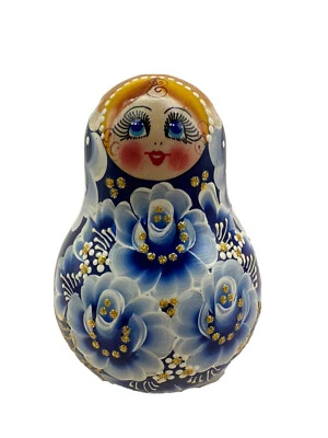 AZHNA Stehaufmännchen Musikpuppe Newaljaschka Glöckchen Holz Handgemalt Gzhel Motiv