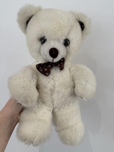 Vintage alter creme GOLDENER BÄR süßer Teddybär weiches Plüschtier braune Schleife Pfoten selten - Bild 7 von 7