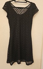 NWT APT 9 black lace lined short sleeve knee length dress w/ scoop back, Size M