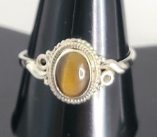 Natural Tigers Eye Ring 925 Sterling Silver Rope  Bead Work Design Size 6.5