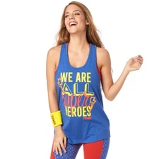 Zumba Everyone Is A Superhero Loose Tank Top - Blue ~ XS  S  M  L ~ New!