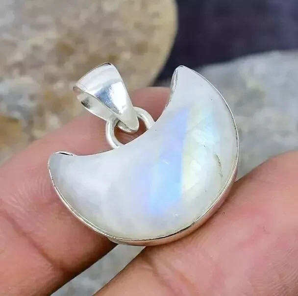 Natural Rainbow Moonstone Gems Handmade Sterling Silver Pendant Jewelry 25 Ct