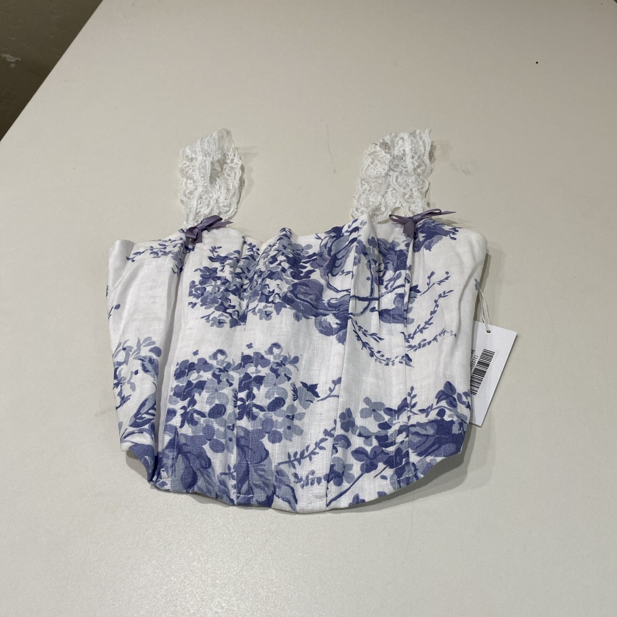 Reformation Brights Linen Top Lupine Blue & White Size 4 | eBay