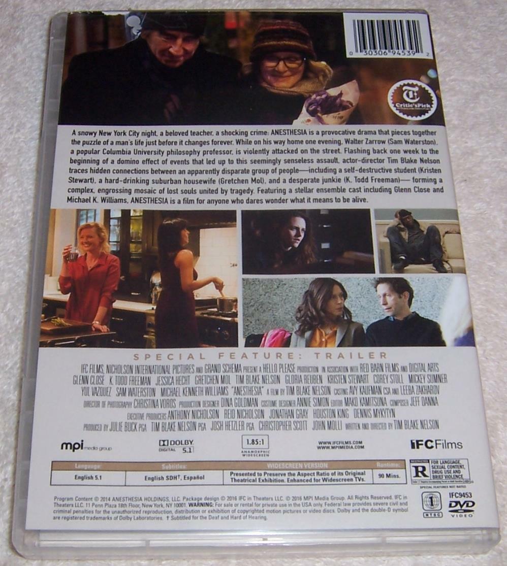 Anesthesia DVD Glenn Close Gretchen Mol Tim Blake Nelson