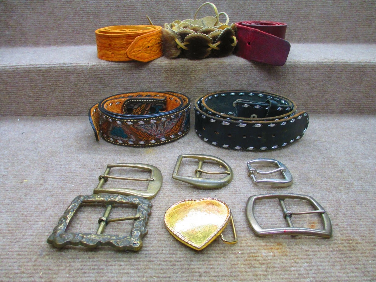 5 Vintage leather Belts & 6 Vintage Belt Buckles