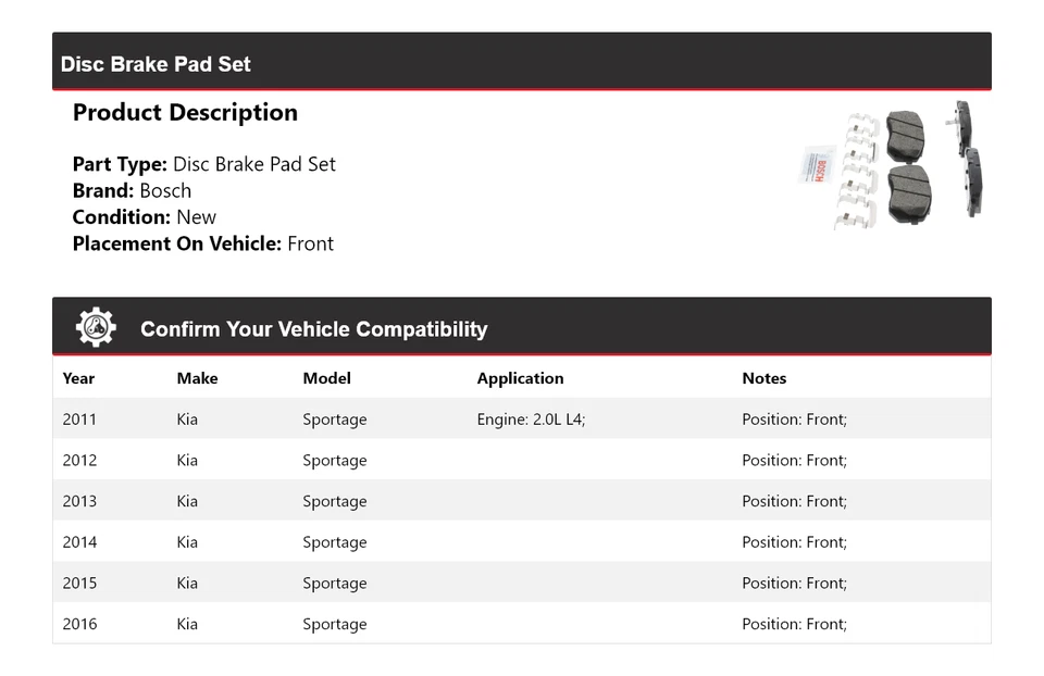 Pastilhas de freio de cerâmica azul Bosch 2011-2016 Kia Sportage com ferragens dianteiras - Imagem 2 de 4