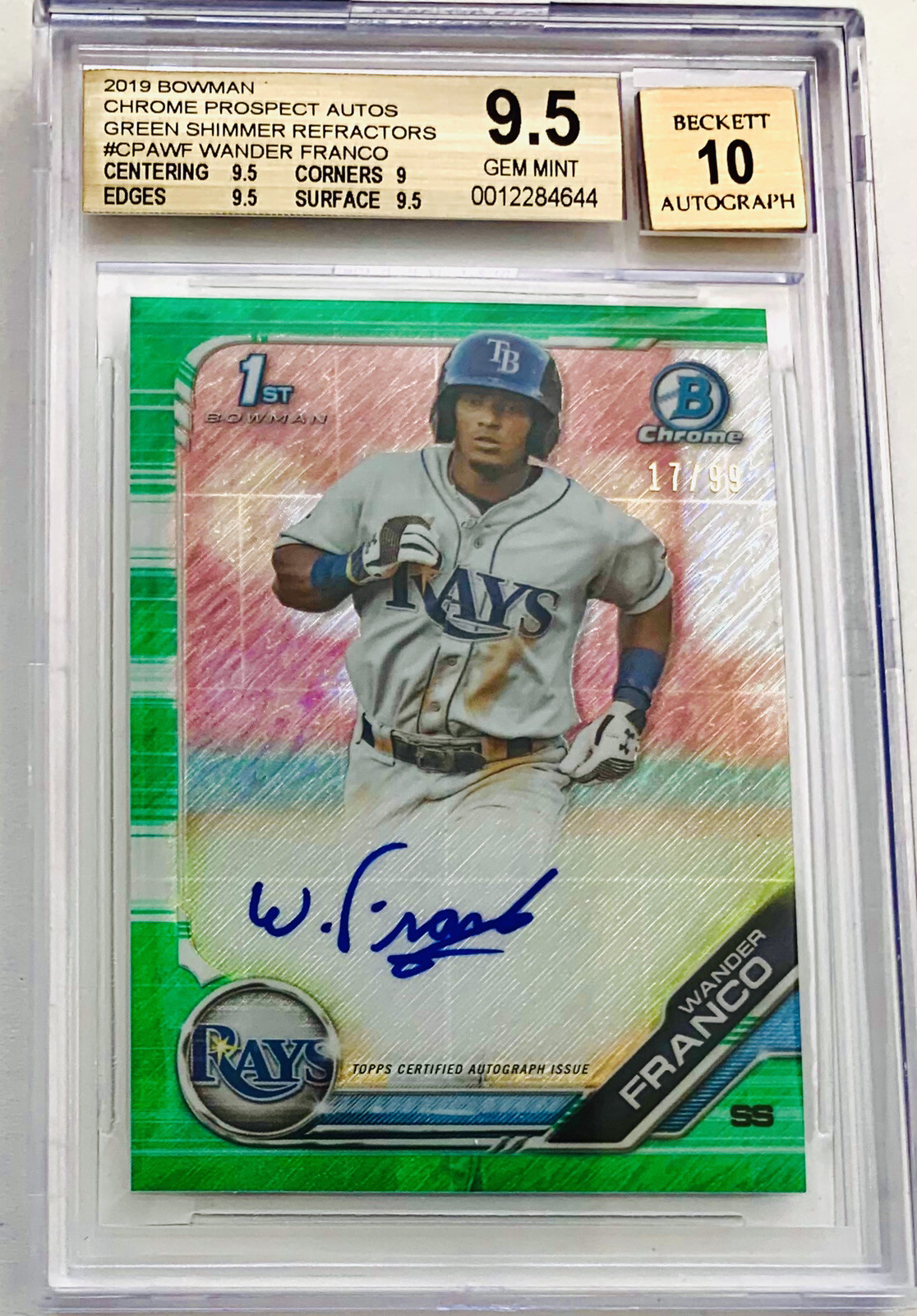 2019 Bowman Chrome Wander Franco 1st Bowman Auto Green Shimmer #17/99 BGS 9.5/10