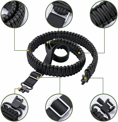 Tactical 550 Paracord Rifle Gun Sling Shotgun Crossbow 2 Point Adjustable Swivel