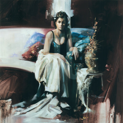 30W''x30H'' ALONE by RON DI SCENZA - LADY RELAXING SOFA FLOWERS CHOICES of CANVAS