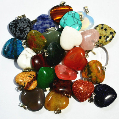 Fashion Natural heart Gemstone stone Silver P Beads Pendants 30pcs/lot Wholesale