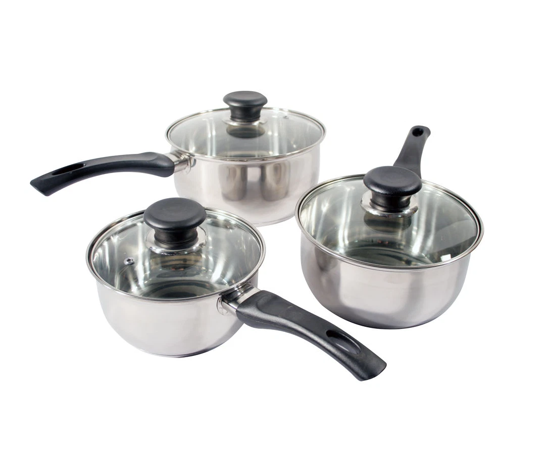 NEW 3PC STAINLESS STEEL COOKWARE SAUCEPAN PAN POT SET KITCHEN MILK COOK