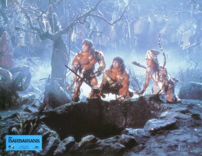DAVID PAUL PETER PAUL EVA LARUE THE BARBARIANS 1987 VINTAGE LOBBY CARD