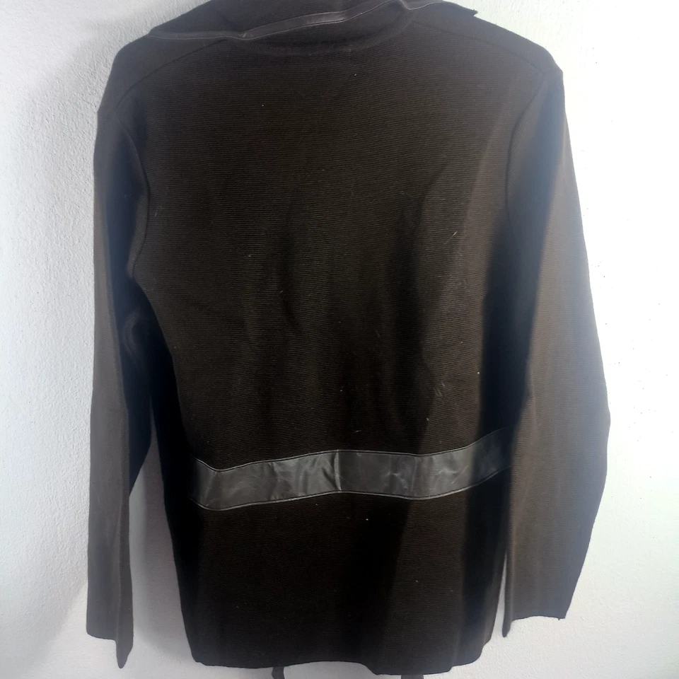 Zaket &Flover Jacket Womens Medium Coat Knit Leather Trim Cozy Wool Black - Image 2 of 3