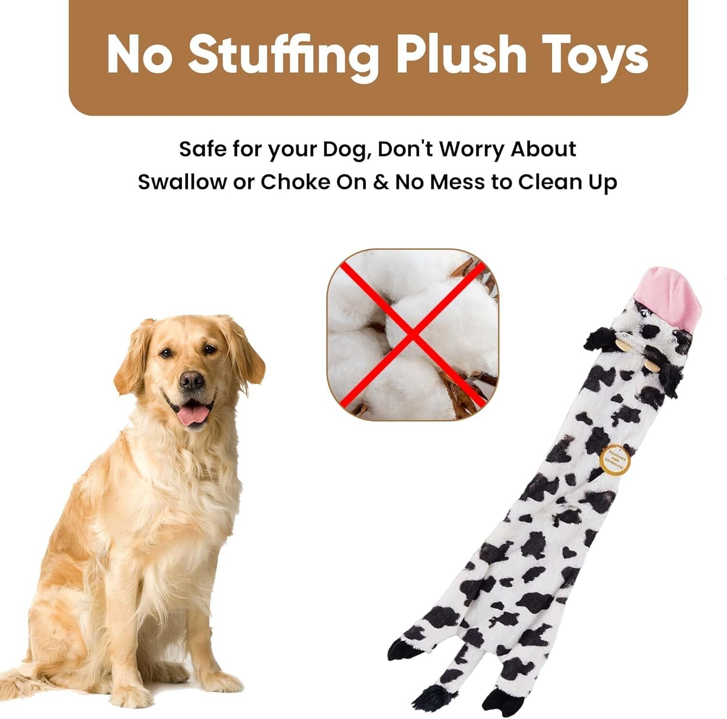 Skinneeez Crinklers Cow Dog Toy Squeaker Stuffless Small Dogs Puppy 14" or 23"