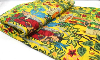 Indischer 100% Baumwolle Gelber Floraler Frida Kahlo Kleidungsstoff 5 Yard US