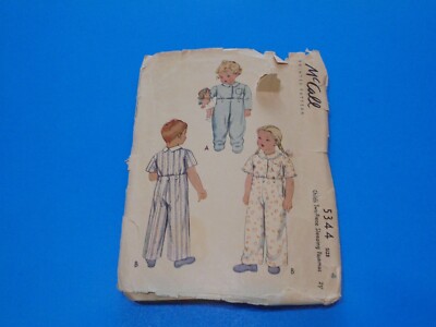 VTG 1940s McCall Sewing Pattern 5344 Toddlers Two Piece Sleeping Pajamas Size 4 