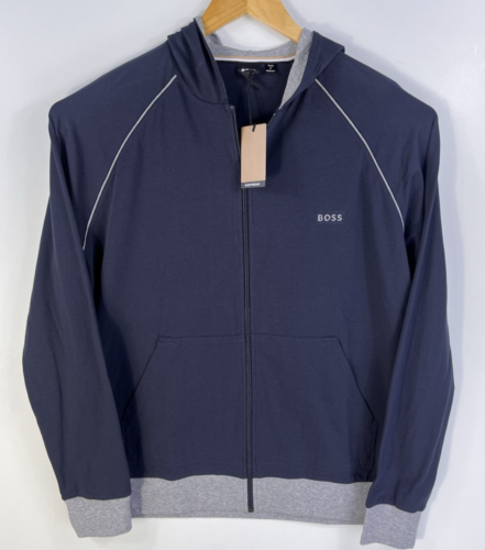 Boss Hugo Boss Mens Navy Blue Grey Lounge Lightweight Full Zip Hoodie Large