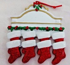 Personalized White Mantle with Eight 8 Stockings Family Christmas Ornament