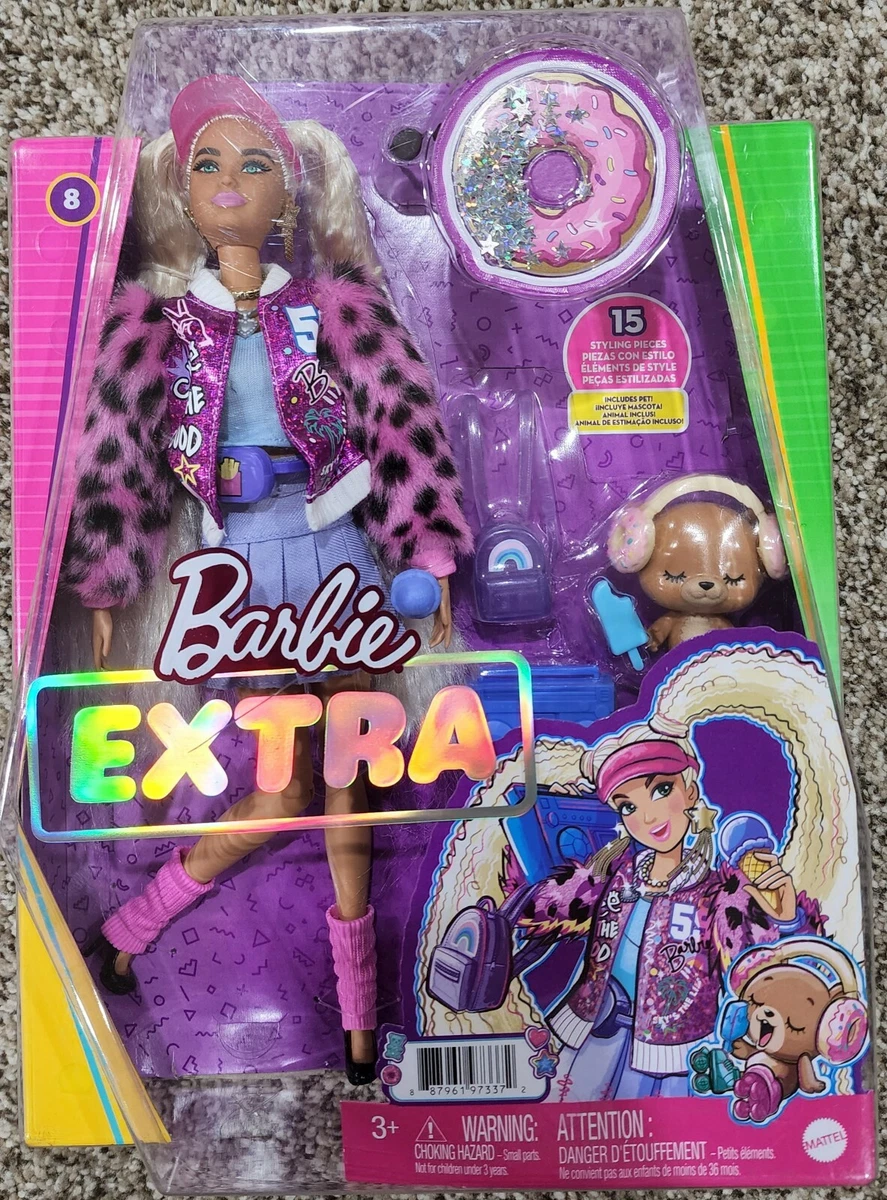 Barbie Extra Doll 8 In Pink Sparkly Varsity Jacket Pet Teddy Bear NEW 2021