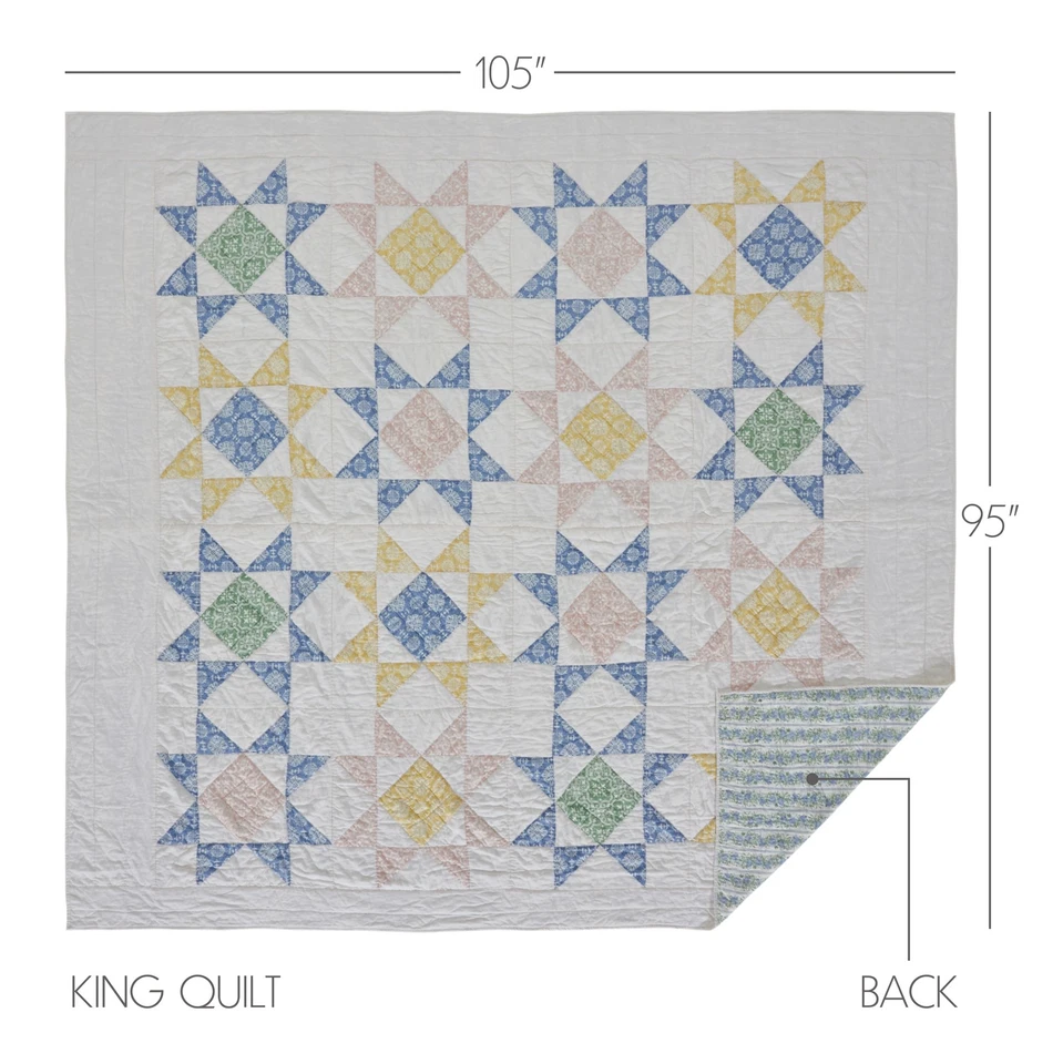 Quilt Jolie King Farmhouse 105Wx95L Patch Cotton Flax Bedding Decor VHC Brands - Image 3 of 4