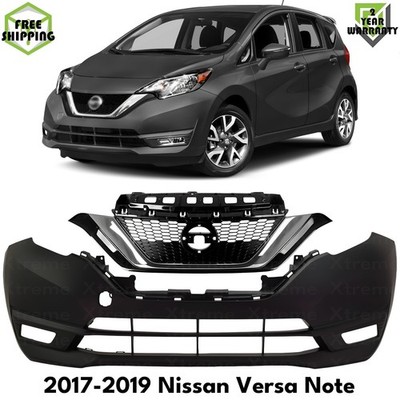 Front Bumper Cover Primed Plastic &Grille Assembly For 2017-19 Nissan Versa Note