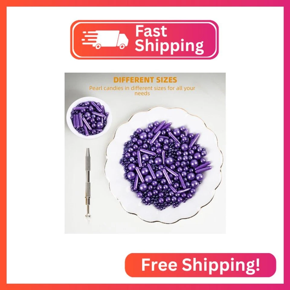 Kasvan Purple Mix Sugar Sprinkles - Edible Candy Pearls with 4-Claw Sprinkle Pen - Image 2 of 2