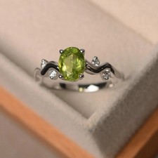 2CT Peridot Oval Gemstone 925 Silver Plated Dainty Ring Duty Free