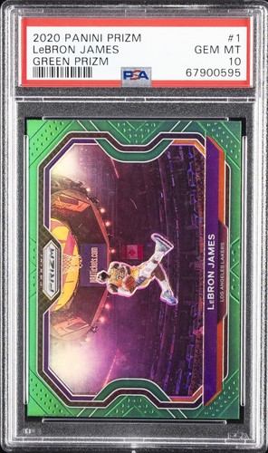 2020 PANINI PRIZM GREEN PRIZM #1 LEBRON JAMES PSA 10