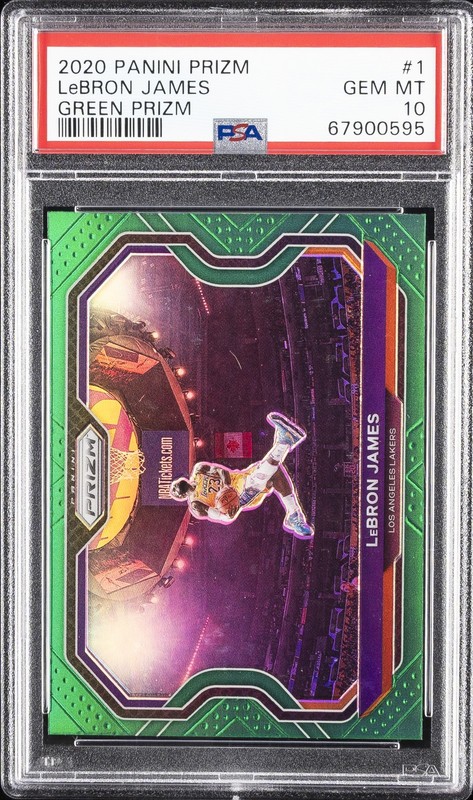 2020 PANINI PRIZM GREEN PRIZM #1 LEBRON JAMES PSA 10