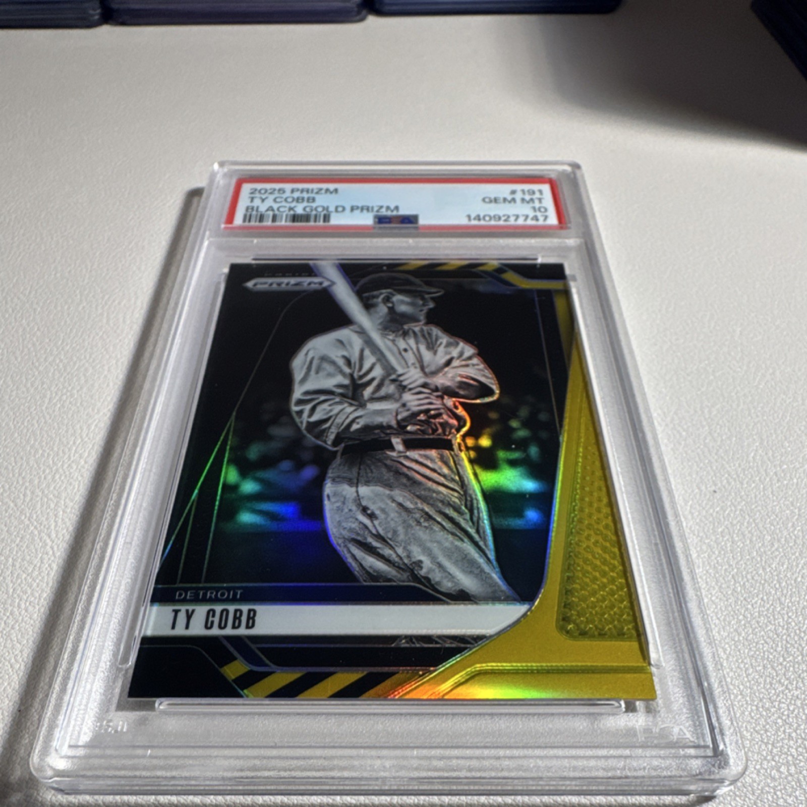 Panini 2025 Prizm Ty Cobb Black Gold Prizm #191 PSA 10 Detroit Tigers /5 view 3