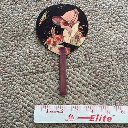 Charming Vintage Tally Fan w/ Red Haired Woman Antique Hand Fan 1930s