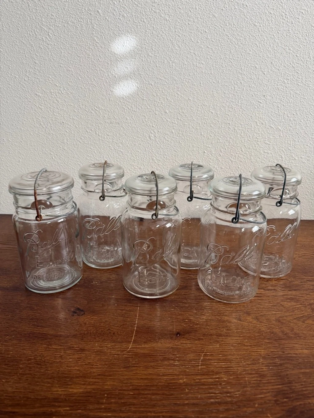 Lot of 6 Vintage Ball Ideal Canning Jars w/ Wire Bail Lids 5 Small Mouth 1 Wide