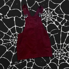 Justify Burgundy Corduroy Cotton Overall Dress L Square Neck Short Button