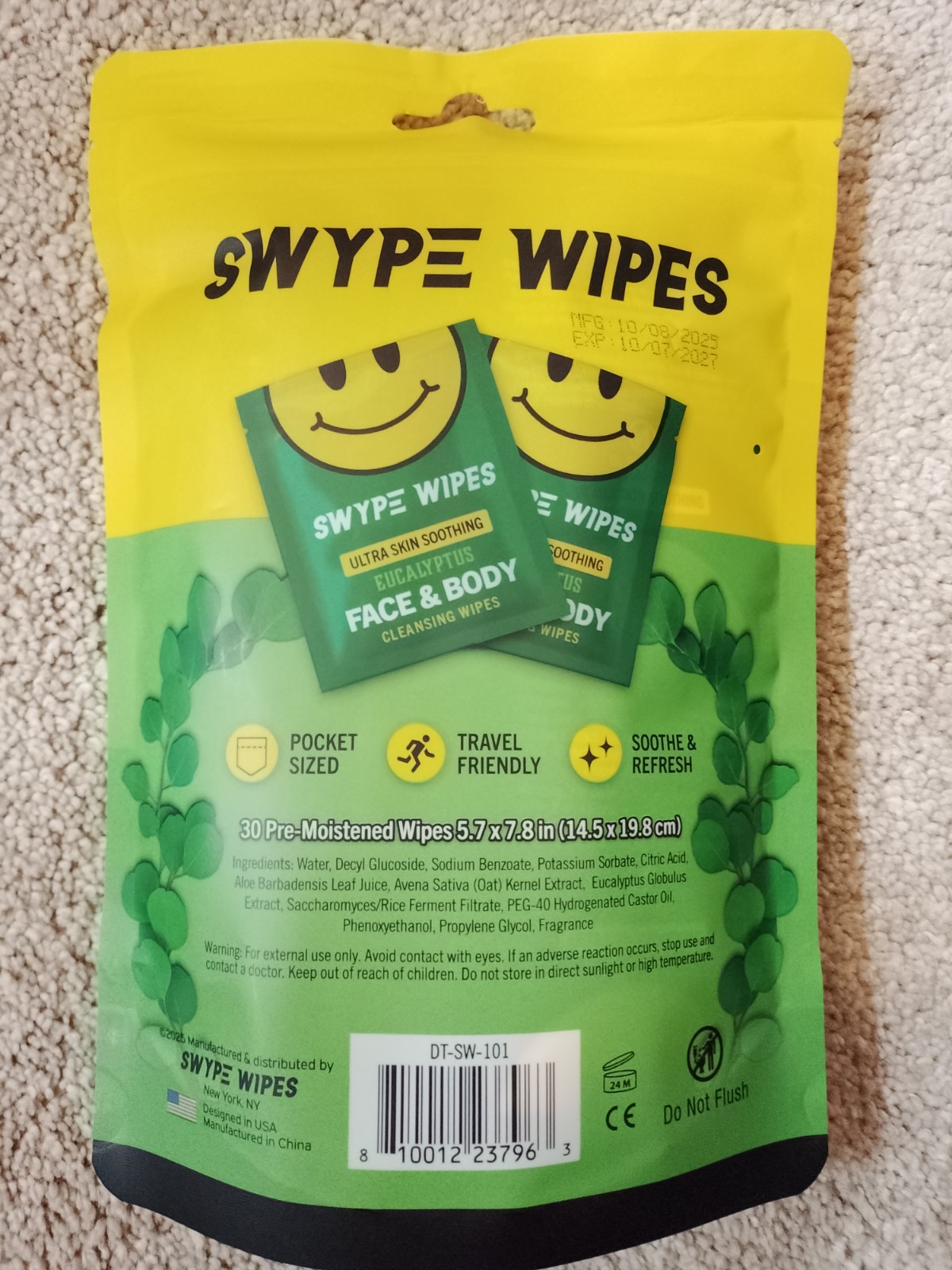 Eucalyptus Body & Face Wipes 30ct – On-the-Go Cleansing Travel Pack