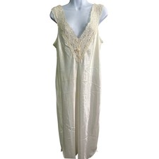 Private Luxuries Nightgown L Cream Satin Lace Sleeveless Intimates Maxi USA