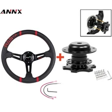 Black 14" Deep Dish Drifting Steering Wheel & Quick Release Adapter Racing Car