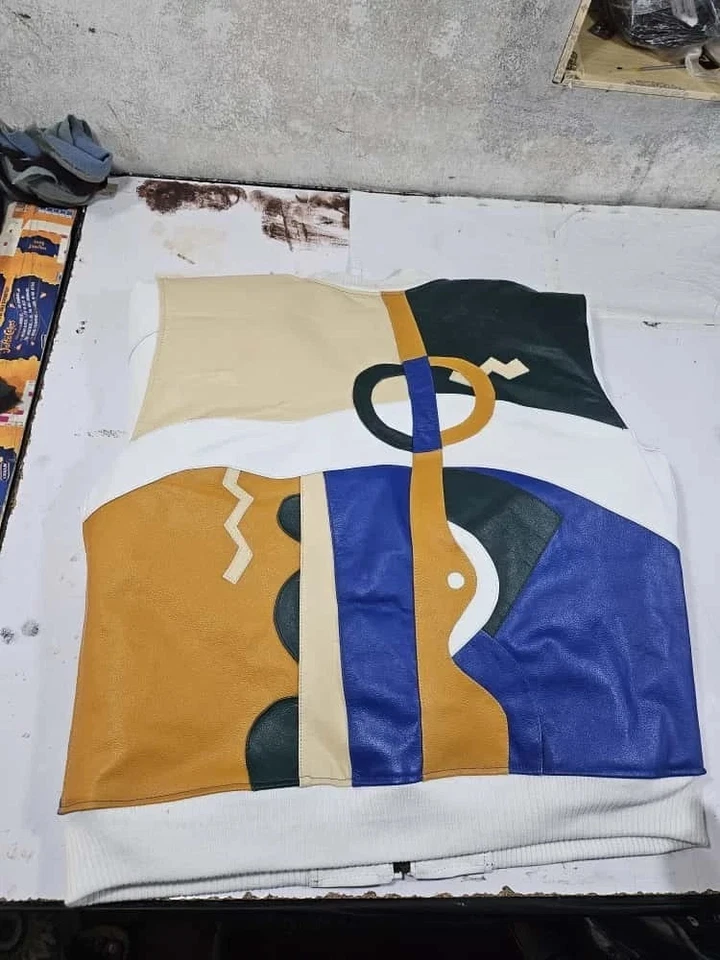 Chaqueta de bombardero de felpa Picasso para hombre hecha a mano chaqueta de cuero de vaca genuino Foto 4 de 4