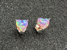 Sterling Silver Created Pink Opal 5.5mm Heart Shaped Stud Earrings New